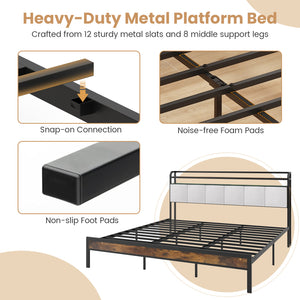 Twin/Full/Queen/King Size Bed Frame with LED Light and Charging Station-King Size