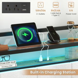 Twin/Full/Queen/King Size Bed Frame with LED Light and Charging Station-King Size