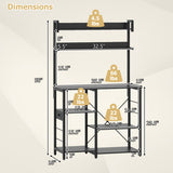 Kitchen Bakers Rack with Power Outlet 5-Tier Microwave Oven Stand with LED Lights-Black