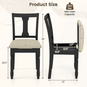 Kitchen Dining Chair with Linen Fabric and Storage Space-Black