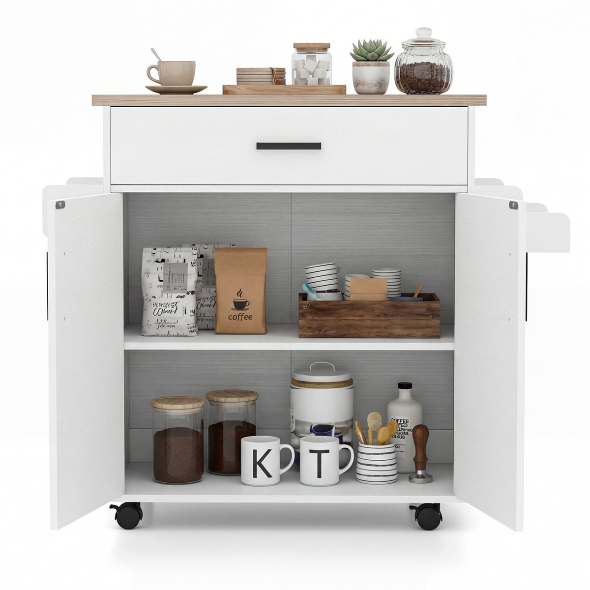 Kitchen Island Cart Rolling Kitchen Storage Island with Drawer-White