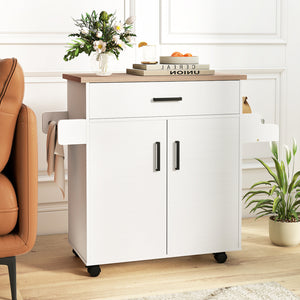 Kitchen Island Cart Rolling Kitchen Storage Island with Drawer-White