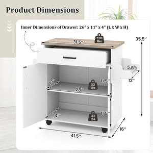Kitchen Island Cart Rolling Kitchen Storage Island with Drawer-White