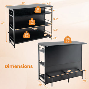 Kitchen Island with 4-Tier Storage Shelf and Long Footrest for Home-Black