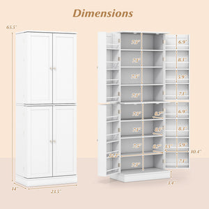 Kitchen Pantry Cabinet 65.5 Inch Freestanding Tall Buffet Cupboard-White