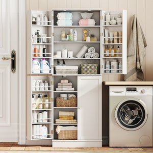 Kitchen Pantry Cabinet 65.5 Inch Freestanding Tall Buffet Cupboard-White