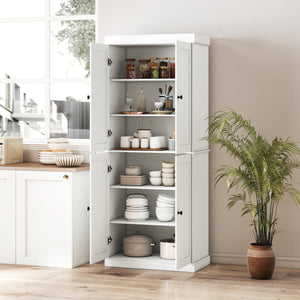 Kitchen Pantry Cabinet with 2 Adjustable Shelves and Anti-Tipping Kits for Living Room-White