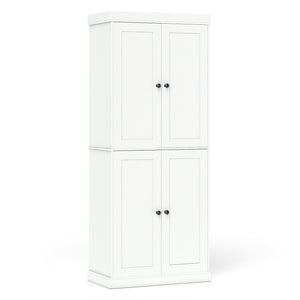 Kitchen Pantry Cabinet with 2 Adjustable Shelves and Anti-Tipping Kits for Living Room-White