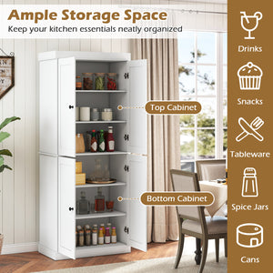 Kitchen Pantry Cabinet with 2 Adjustable Shelves and Anti-Tipping Kits for Living Room-White