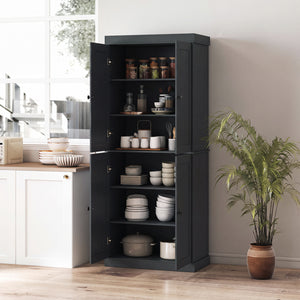 Kitchen Pantry Cabinet with 2 Adjustable Shelves and Anti-Tipping Kits for Living Room-Black
