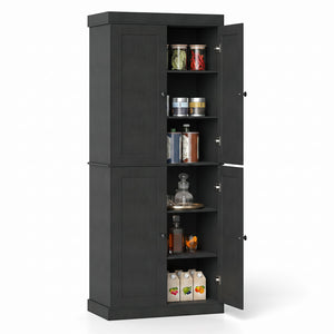 Kitchen Pantry Cabinet with 2 Adjustable Shelves and Anti-Tipping Kits for Living Room-Black
