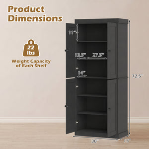 Kitchen Pantry Cabinet with 2 Adjustable Shelves and Anti-Tipping Kits for Living Room-Black
