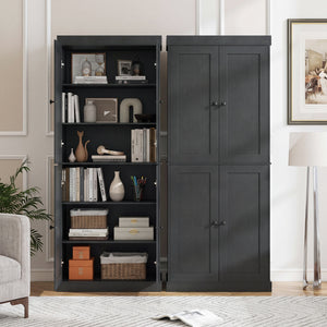 Kitchen Pantry Cabinet with 2 Adjustable Shelves and Anti-Tipping Kits for Living Room-Black