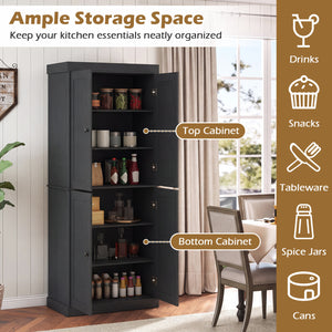 Kitchen Pantry Cabinet with 2 Adjustable Shelves and Anti-Tipping Kits for Living Room-Black