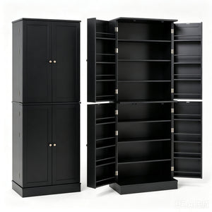 Kitchen Pantry Cabinet 65.5 Inch Freestanding Tall Buffet Cupboard-Black
