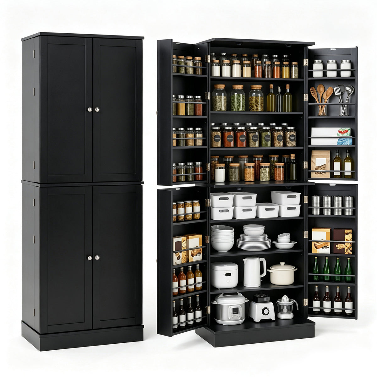 Kitchen Pantry Cabinet 65.5 Inch Freestanding Tall Buffet Cupboard-Black
