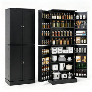 Kitchen Pantry Cabinet 65.5 Inch Freestanding Tall Buffet Cupboard-Black
