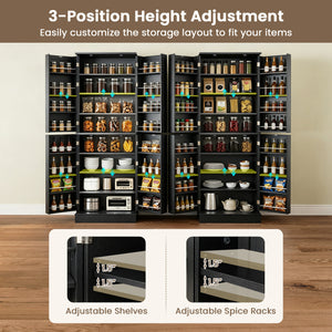 Kitchen Pantry Cabinet 65.5 Inch Freestanding Tall Buffet Cupboard-Black