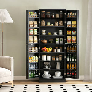 Kitchen Pantry Cabinet 65.5 Inch Freestanding Tall Buffet Cupboard-Black