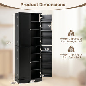 Kitchen Pantry Cabinet 65.5 Inch Freestanding Tall Buffet Cupboard-Black