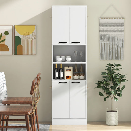 75" Kitchen Pantry Cabinet Tall Cupboard with Doors and Shelves-White