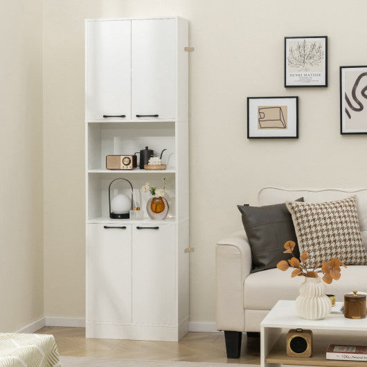 75" Kitchen Pantry Cabinet Tall Cupboard with Doors and Shelves-White