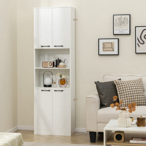 75" Kitchen Pantry Cabinet Tall Cupboard with Doors and Shelves-White