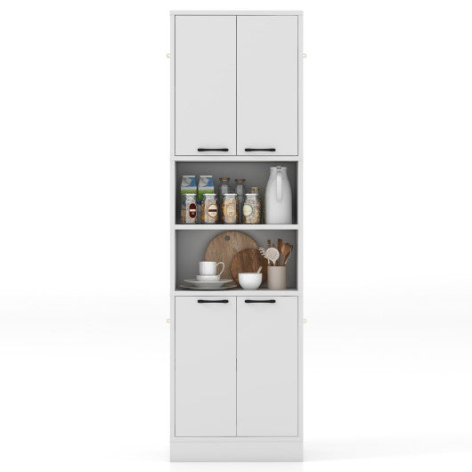 75" Kitchen Pantry Cabinet Tall Cupboard with Doors and Shelves-White