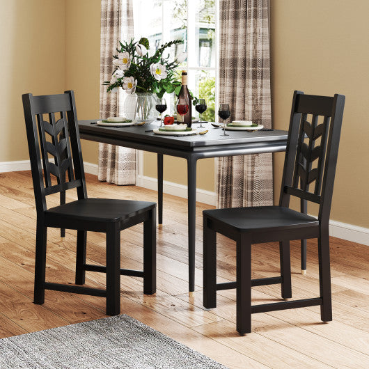 Kitchen Side Dining Chair Set of 2 with Rubber Wood Frame-Black