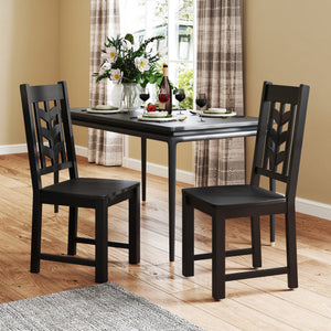 Kitchen Side Dining Chair Set of 2 with Rubber Wood Frame-Black