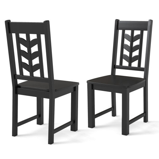 Kitchen Side Dining Chair Set of 2 with Rubber Wood Frame-Black