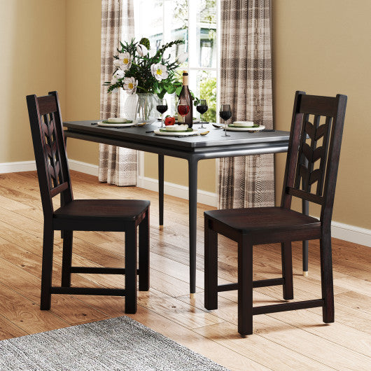 Kitchen Side Dining Chair Set of 2 with Rubber Wood Frame-Rustic Brown