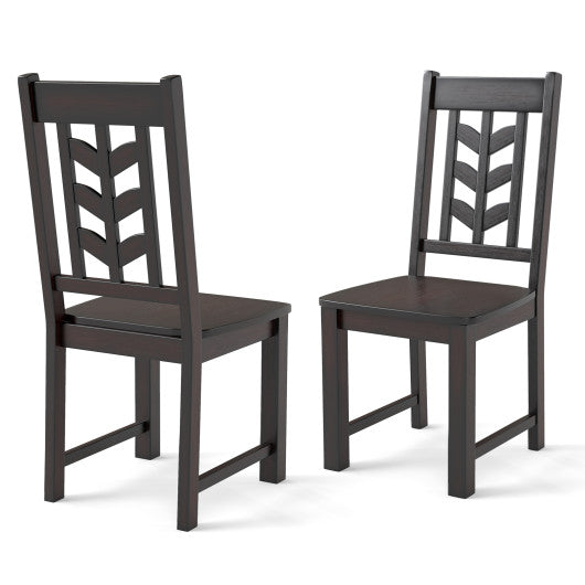 Kitchen Side Dining Chair Set of 2 with Rubber Wood Frame-Rustic Brown