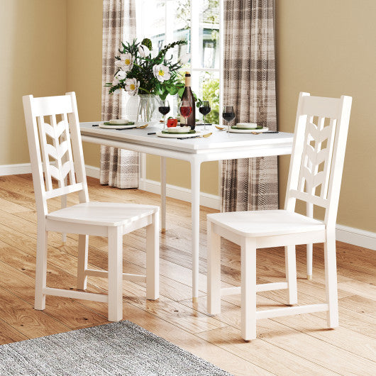 Kitchen Side Dining Chair Set of 2 with Rubber Wood Frame-White