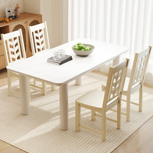 Kitchen Side Dining Chair Set of 2 with Rubber Wood Frame-White