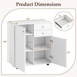 Kitchen Sideboard Buffet Cabinet Coffee Bar Cabinet with 2 Drawers 2 Doors and 3 Adjustable Shelves-White