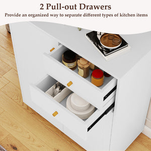 Kitchen Sideboard Buffet Cabinet Coffee Bar Cabinet with 2 Drawers 2 Doors and 3 Adjustable Shelves-White