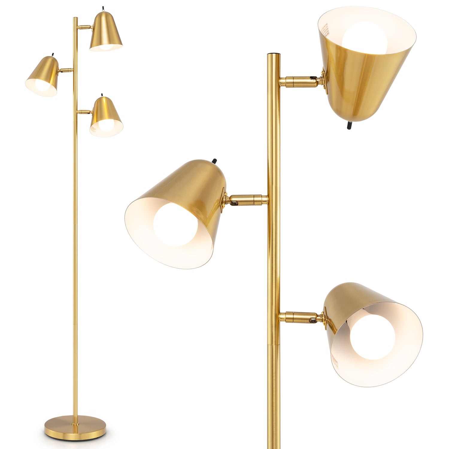 64 Inch 3-Light LED Floor Lamp Reading Light for Living Room Bedroom-Golden