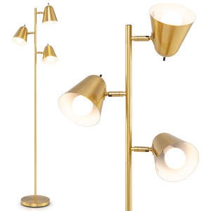 64 Inch 3-Light LED Floor Lamp Reading Light for Living Room Bedroom-Golden