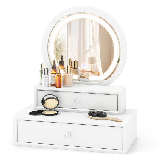 LED Lighted Vanity Mirror for Bedroom Tabletop-White