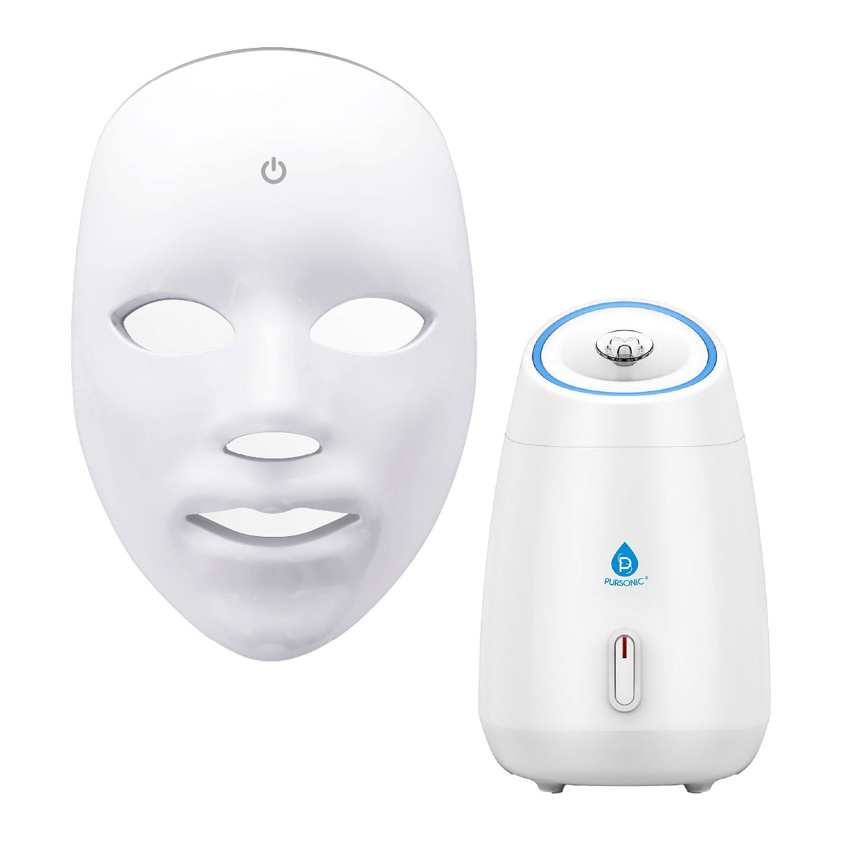 7-in-1 LED Light Therapy Face Mask & Pursonic Facial Steamer Hot Mist Moisturizing Spa Bundle by Pursonic