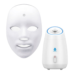 7-in-1 LED Light Therapy Face Mask & Pursonic Facial Steamer Hot Mist Moisturizing Spa Bundle by Pursonic