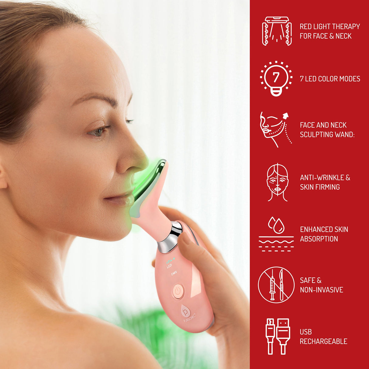 Pursonic Ultimate 3-in-1 LED Light Therapy & Facial Spa Bundle – 7-in-1 LED Face Mask + 7-in-1 LED Face & Neck Sculpting Wand + Facial Steamer by Pursonic