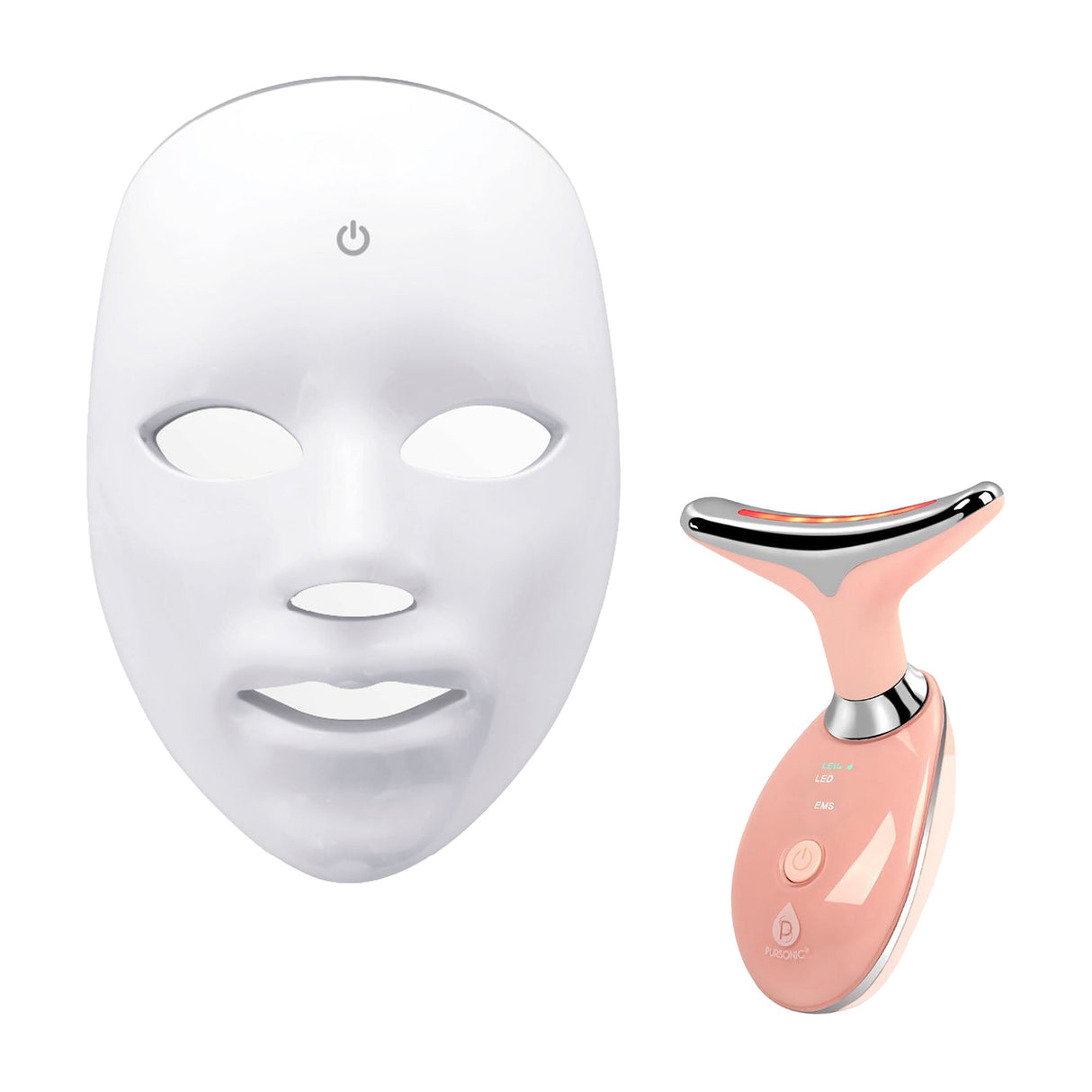 Pursonic LED Glow Set – 7-in-1 LED Light Therapy Face Mask + 7-in-1 LED Face & Neck Sculpting Wand by Pursonic