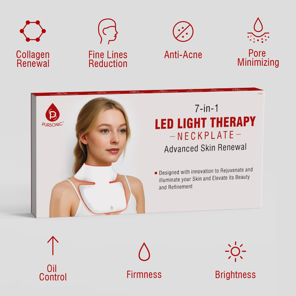 Pursonic LED Light Therapy Neckplate – Rejuvenate Your Neck & Décolleté by Pursonic