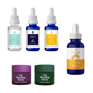 Pursonic Complete Radiance Bundle: Vitamin C Serum (3 oz), Anti-Aging Serum Set & Lip Sleeping Masks – Gummy Bear & Fresh Mint by Pursonic