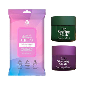 Pursonic Lip Care & Cleanse Bundle – Lip Sleeping Mask (Gummy Bear & Fresh Mint) + Makeup Removal Wipes (60-Count) by Pursonic