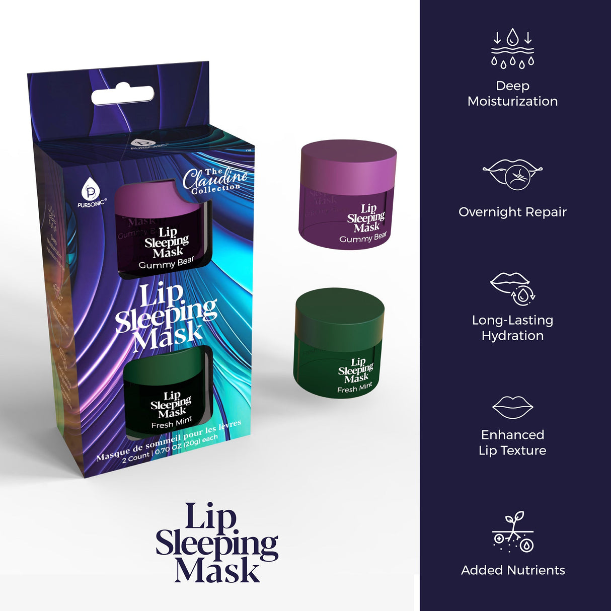 Lip Sleeping Mask 2 Pack- Gummy Bear & Fresh Mint by Pursonic
