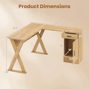 L-Shaped Computer Desk with Reversible Drawer and Cabinet for Bedroom and Small Spaces Workstation-Oak