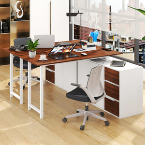 L-Shaped Desk with File Cabinet and Power Outlet Reversible Corner Computer Desk-White